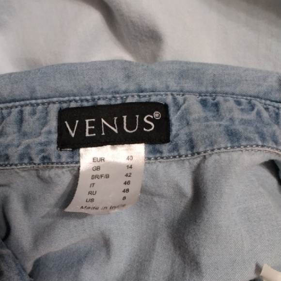 VENUS Two-Tone Denim Button-Up Shirt - Light and Medium Blue - Picture 2 of 3